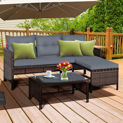 Tangkula Patio Corner Sofa Set 3 Piece, Outdoor Rattan Sofa Set, Includes - Image 2