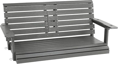 Poly Lumber 2-Seat Porch Swing, HIPS 4.5-Feet Bench Swing with Foldable Cup Holders,18/8 Stainless Steel Hardware, High Backrest and Deep Contoured Seat (Deep Gray, 4.5-feet)