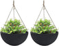 LA JOLIE MUSE Hanging Planters for Outdoor Plants, Large Hanging Planter with Drain Holes, Black Hanging Flower Pots (13.2 Inch, Set of 2)