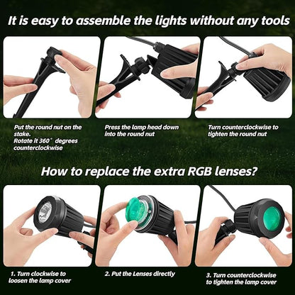 Spotlight Outdoor – 120V Plug-in, 2700K Warm White LED Landscape Spot Lights with RGB 3 Lenses for Yard, Garden, Lawn&Tree Decor, IP67 Waterproof, Perfect for Holidays&Everyday (1 Pack, Black)