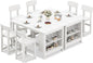 SERWALL 8-Piece HDPE Counter Height Dining Table Sets with Storage and Wine Rack, 2 Rectangular Bar Table with Bar Stools Set of 6 for Garden, Backyard, Kitchen, White