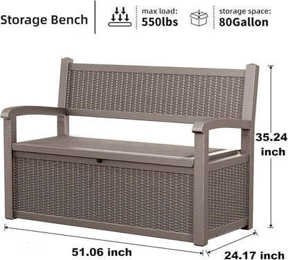 Storage Bench 80 Gallon Resin Deck Box, Gray, Lock-Ready