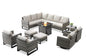 Patio Sectional Furniture Set with Fire Pit Table: 10 Pieces Wicker Patio Conversation Set with L Shaped Sofa, Outdoor Swivel Glider Rocker, Rattan Club Chairs, Ottomans, Removable Cushions Beige