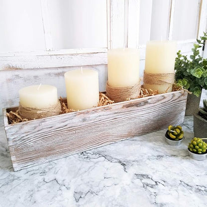 1 Pcs Wood Planter Rectangle Whitewashed Rectangular Decorative Wooden Box with Inner Plastic Box - 17.3" L x 3.9" W x 3.9" H Floral Natural Centerpieces Rustic Wedding Decor