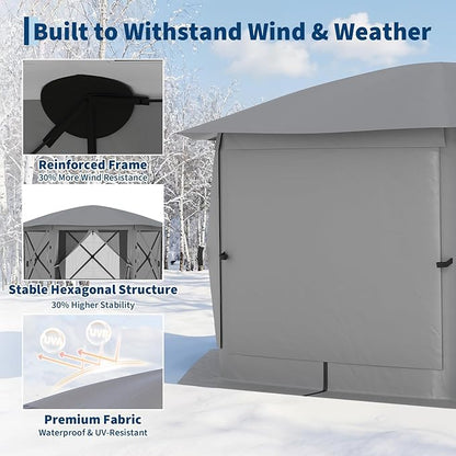 13x13FT 6-Sided Pop Up Gazebo Tent，One-Push Setup Canopy Tent with Removable Canopy Top & Wind Cloths, Outdoor shelter for Camping, Backyard Parties, Outdoor Events - Grey