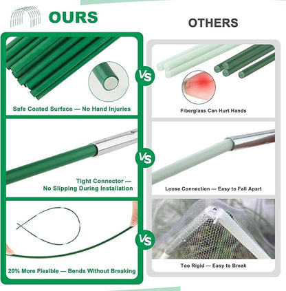 Greenhouse Hoops Grow Tunnel, 10 Sets of 8FT Long Garden Hoops for Raised Beds, Rust-Free Fiberglass Support Hoops Frame for Garden Netting, DIY Plant Support Garden Stakes for Row Cover, 60 Pcs