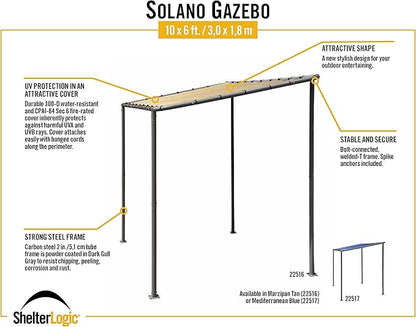 ShelterLogic 10' x 6' Solano Gazebo Canopy Charcoal Carbon Steel Frame and Water-Resistant and Sun Protection Tan Cover