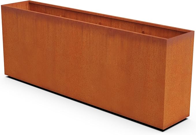 Plantercraft Large Rectangular Planters for Outdoor Plants - 96x18x36 Corten Steel Planters for Privacy Screen | Extra Large Outdoor Planter Box, Modern Metal Planter Rectangle, Fully Assembled