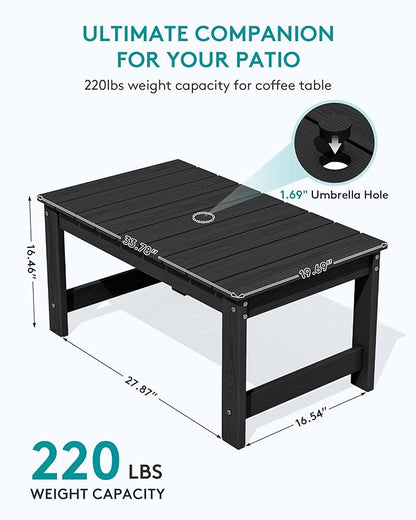 SERWALL Outdoor Coffee Table, HDPE Patio Coffee Table for Outside, Rectangle, Black