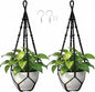 Macrame Plant Hanger, Up to 4-15 inch Pots, Wood Beads Cotton Hanging Planter Holder for Indoor Outdoor Boho Home Decor, 35 Inch, Set of 2 (Black)
