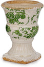 Sungmor Small Ceramic Urn Planter - Green Scroll Floral Pedestal Flower Pot, Decorative Vintage Chinoiserie Style Planters, Tuscan Accent Vase Indoor Outdoor Plant Holder with Drainage