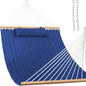 Lazy Daze Hammocks 12 FT Double Quilted Fabric Hammock with Spreader Bar and Detachable Pillow, 450lbs Weight Capacity, Navy Blue