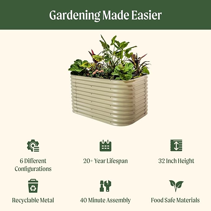 32" Extra Tall Raised Garden Bed Kits, 3.5 x 5 x 2.7ft Raised Planter Box Outdoor, 2 x 6.5 x 2.7ft Deep Root 6 in 1 Modular Metal Raised Beds for Gardening Vegetables Flowers Fruits - Olive Green