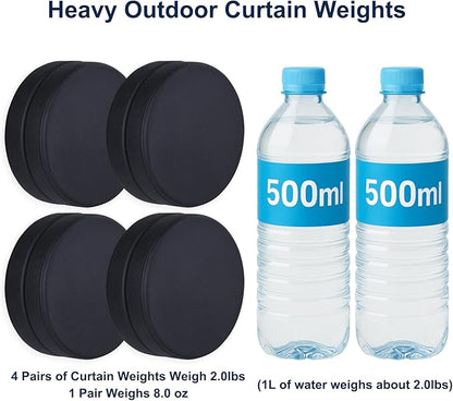 2LB Heavy Duty Outdoor Curtain Weights, Strong Magnetic Gazebo Curtain Weights, Rubber Covered Waterproof Drapery Weight, Prevent Curtain Liner from Blowing Around, Black, 4 Pairs