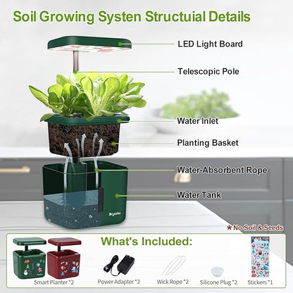 2-Pack Indoor Planting System Smart Soil Growing Kit with 17-W LED Grow Light Automatic Timed Watering Planters Gift for Friends/Women (No Seeds&Soil)