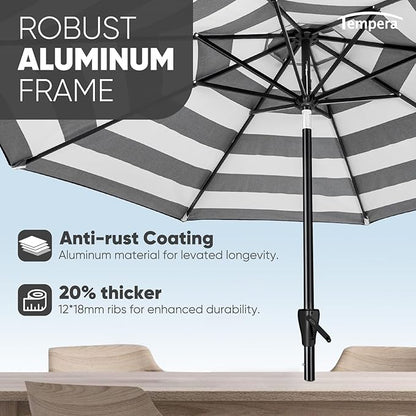 Tempera Patio Market Outdoor Table Umbrella with Auto Tilt and Crank, Large Sun Umbrella with Sturdy Pole & Fade Resistant Canopy, Easy to Set