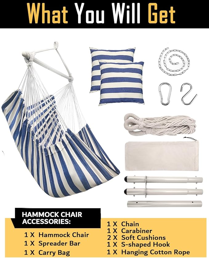 ADVOKAIR Hammock Chair Large 70.9"x47.2", 32% Bigger XXL Hanging Swing Chair with 500lbs Capacity, Heavy Duty Steel Spreader Bar, Extra Roomy Comfort for Adult Indoor Outdoor Bedroom Patio