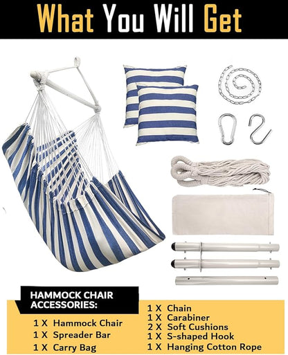 ADVOKAIR Hammock Chair Large 70.9"x47.2", 32% Bigger XXL Hanging Swing Chair with 500lbs Capacity, Heavy Duty Steel Spreader Bar, Extra Roomy Comfort for Adult Indoor Outdoor Bedroom Patio