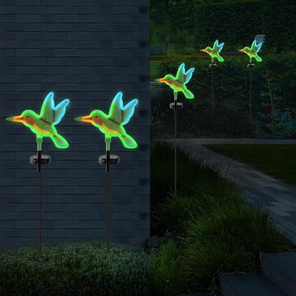 Solar Hummingbird Garden Lights, Halloween Outdoor Lights Decor,LED Hummingbirds Light Outside,Garden Solar Lights, Outdoor Decorations for Yard (2 Pack)