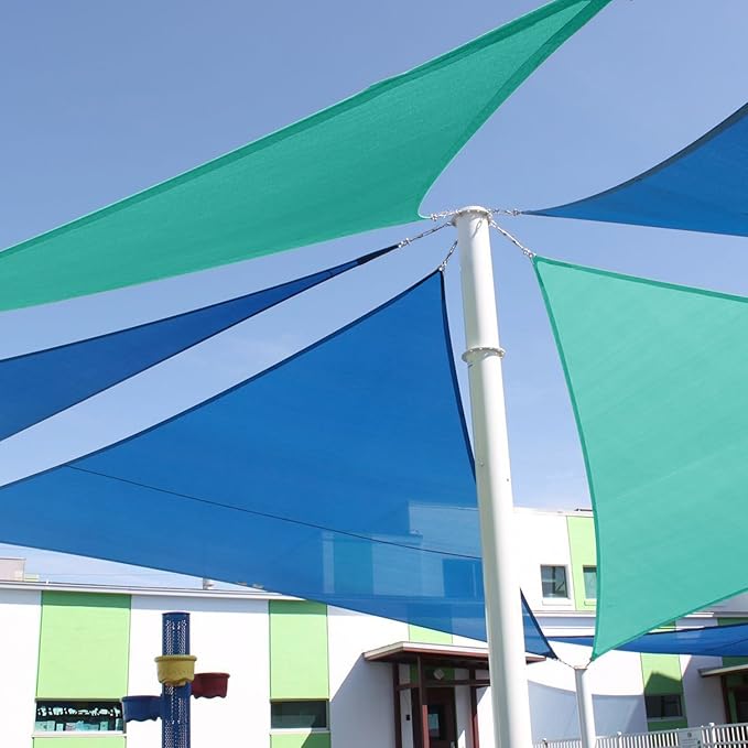 E&K Sunrise 27' x 27' x 27' Sun Shade Sail Triangle Canopy Shade Cover UV Block for Patio Backyard Garden Outdoor (Turquoise)