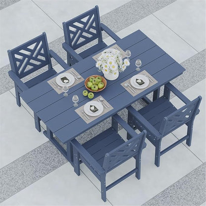 5-Piece Outdoor Dining Set, HDPE All-Weather Patio Table and Chairs Set for 4, Outdoor Patio Furniture Sets with Umbrella Hole for Outside, Deck, Backyard, Garden (Navy Blue)