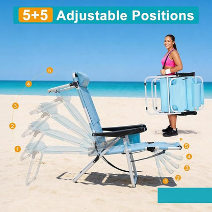 ABORON Tanning Chair with Face Hole, 5-Position Adjustable Reclining Beach Lounge Chair, Folding Face Down Sun Lounger for Beach, Poolside, Patio, Lawn, Home(Sky Blue)
