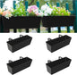 Railing Planter for Outdoor Plants 16 Inch Metal Rectangular Window Boxes with Adjustable Brackets and Drainage Hanging Flower Pots for Balcony Deck Railings Apartment Patio Decor Black(4PCS)