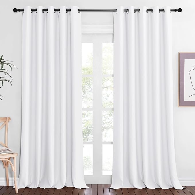 NICETOWN Patio Blackout Curtain Panels - Extra Wide Sliding Door Thermal Insulated Drape, Privacy Room Divider Curtain for Bedroom Office (White, 66 x 118 Inch Long)