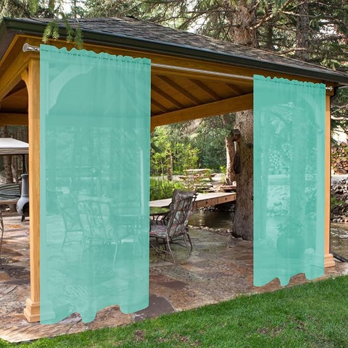 SpaceDresser Waterproof Outdoor Sheer Curtains for Patio - 4 Panels Rod Pocket Indoor Voile Sheer Curtain for Living Room,52W x 120L inch,Turquoise