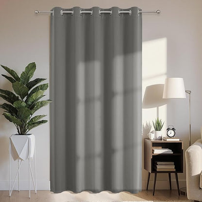Joydeco Blackout Patio Sliding Door Curtains 108 Inches Long, Grommet Privacy Room Divider Curtains, Extra Wide Thermal Blackout Drapes for Bedroom Living Room (Light Grey, 70Wx108L, 1 Panel)