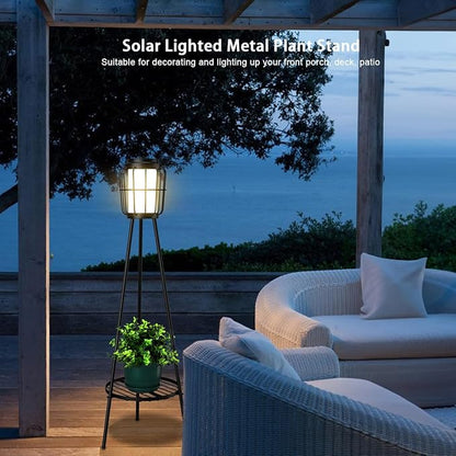 2 Pack Solar Lights with Plant Stand, Outdoor Floor Lamps, Waterproof Solar Powered Floor Lamps for Patio Deck Porch Yard Garden Decor