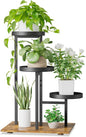 iDavosic.ly 3 Tier Plant Stand Indoor, Tiered Corner Flower Holder Shelf Outdoor, Metal Tall Orchid Display Rack for Patio Porch Garden Balcony Office Living Room, Modern Black & Rustic Brown