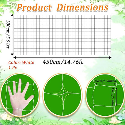 6x15FT Plant Trellis Netting,Heavy-Duty Garden Grow Net Polyester Square Mesh Nets for Climbing Plants,Tomatoes,Cucumbers,Beans,Fruits,Flowers
