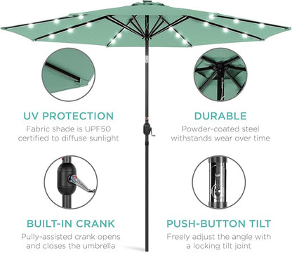 Best Choice Products 10ft Solar Polyester LED Lighted Patio Umbrella w/Tilt Adjustment and UV-Resistant Fabric