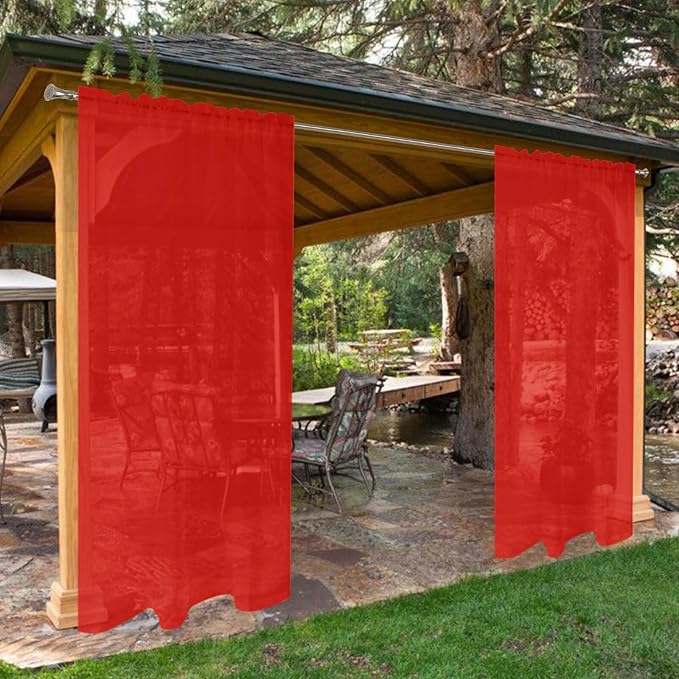 SpaceDresser Waterproof Outdoor Sheer Curtains for Patio - 4 Panels Rod Pocket Indoor Voile Sheer Curtain for Living Room,52W x 96L inch, Red