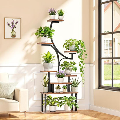 [2026 New Upgraded] Plant Stand Indoor with 4 Grow Lights & 3 Colors, 8 Tiered Corner Plant Shelf, 63" Tall Plant Stands for Indoor Plants Multiple, Metal Flower Display Shelves Holder for Home