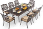 9-Piece Cast Aluminum Patio Furniture, Outdoor Dining Sets for 8 Include 87" Rectangular Patio Dining Table and 8 Stackable Chairs with Cushions & Umbrella Hole (Copper Red)