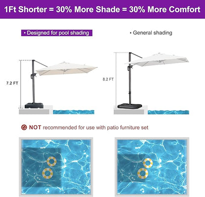 PURPLE LEAF 8' X 8' Patio Umbrella for Pool 7' High Offset Outdoor Cantilever Umbrella Swimming Pool Umbrella with 360°Rotation for Poolside Beige
