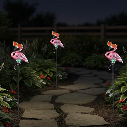 Solar Flamingo Yard Stakes 39.7" with Red Moving Eyeballs, Flamingo Solar Lights Outdoor for Pathway Patio Lawn Ornaments Garden Stakes