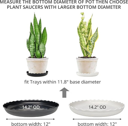 Plant Saucer, 7 Pack 8 10 12 14 15 Inch Durable Plastic Plant Trays for Pots, White & Black Round Plant Pot Saucers, Drip Tray for Indoor and Outdoor Garden (14", for 11 12 Inch Pot)