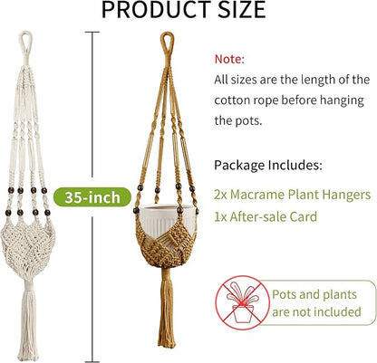 Macrame Plant Hanger - Fits 3 to 6 inches Pots for Indoor Outdoor, 35 Inch, Set of 2, Green (POTS NOT Included)