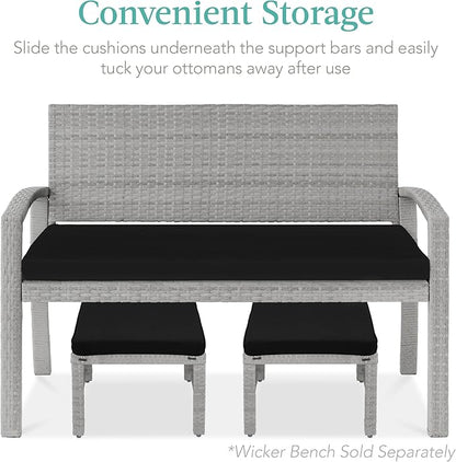 Best Choice Products Set of 2 Wicker Ottomans, Multipurpose Outdoor Furniture for Patio, Backyard, Additional Seating, Footrest, Side Table w/Removable Cushions, Steel Frame - Gray/Black