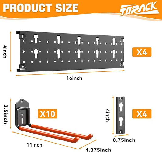 Storage Rack, Orange Metal Hanging Tool Rack with 10 Keyhole Hooks