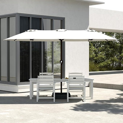 5-Piece White Outdoor Dining Set with White 15FT Large Patio Umbrella, 75.2'' HDPE Table & Chairs for 8, Weather-Resistant Furniture with Umbrella Hole for Patio, Lawn, Poolside