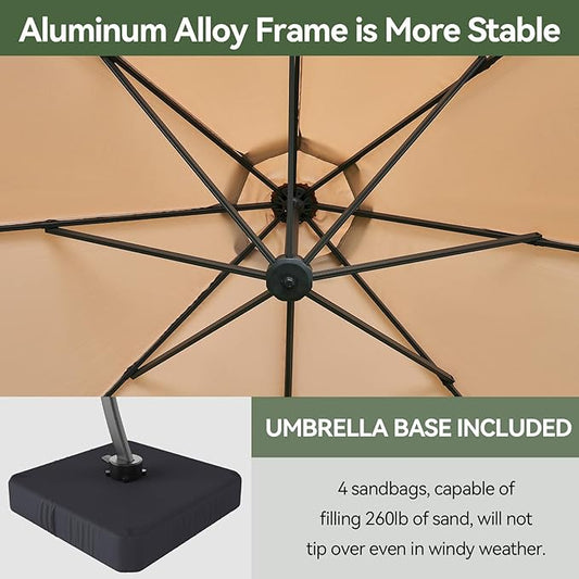 Cantilever Umbrella with Base Included, 11 FT