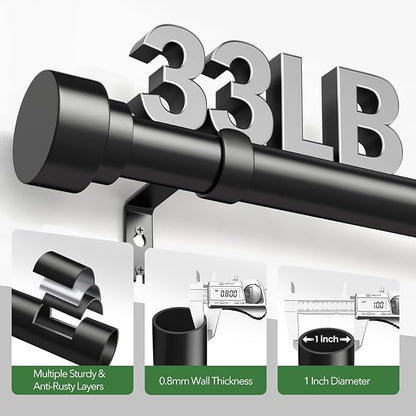 2 Pack Curtain Rods for Windows 72 to 144, 1 Inch Adjustable Black Heavy Duty Long Window Curtain Rod, Modern Style Indoor Outdoor Drapery Rods with End Caps, Size 32" - 150"