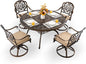 5-Piece Cast Aluminum Patio Furniture, Patio Dining Set for 4 Include 54" Round Outdoor Dining Table and 4 Swivel Chairs with Cushions & Umbrella Hole (Bronze)