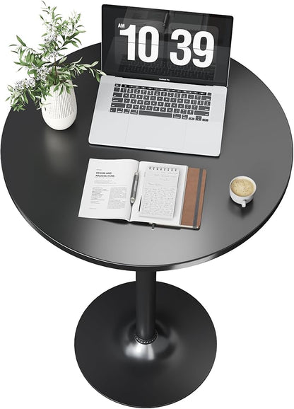 Flamaker Round Bistro Pub Table Modern Style Metal Base MDF Top Cocktail Bar Table Counter Bar Height for Pub, Dining Room, Party (1, Full Black)