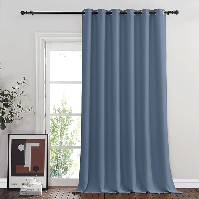 NICETOWN Blackout Room Divider Curtains for Sliding Glass Doors 102 Inches Long 1 Panel, Extra Wide Curtains for Doorway Patio Bedroom Living Room (Stone Blue, 80Wx102L, 1 Panel)