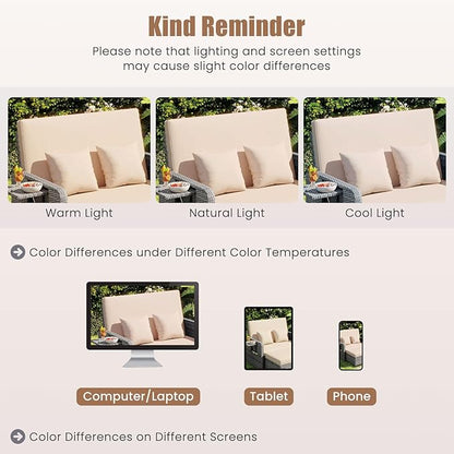 LDAILY Moccha Outdoor Daybed, Wicker Loveseat Sofa Set with 4-Postion Adjustable Backrest, Storage Ottoman, Cushions, Rattan Double Bed Lounger, Patio Furniture Set (Mixed Gray+Beige)